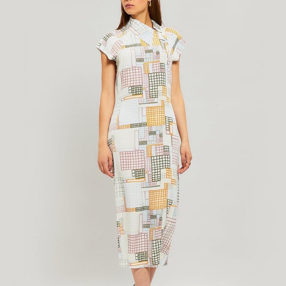 Rosetta Getty Grid Print Asymmetrical Shirtdress Size 12 NWT